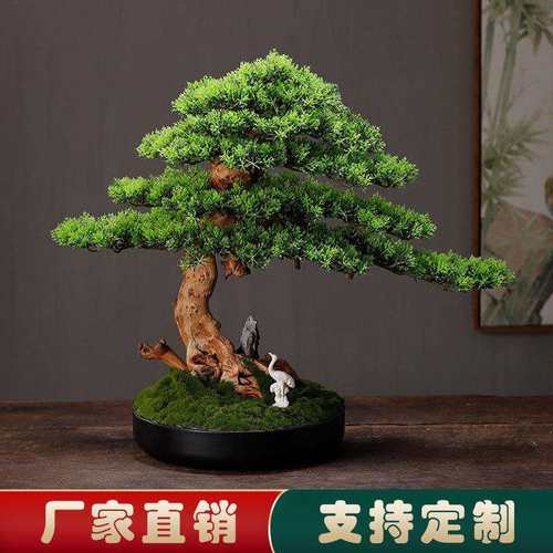 仿真植物实木摆件黑松盆景绿植迎客松罗汉松办公室玄关五针松客厅