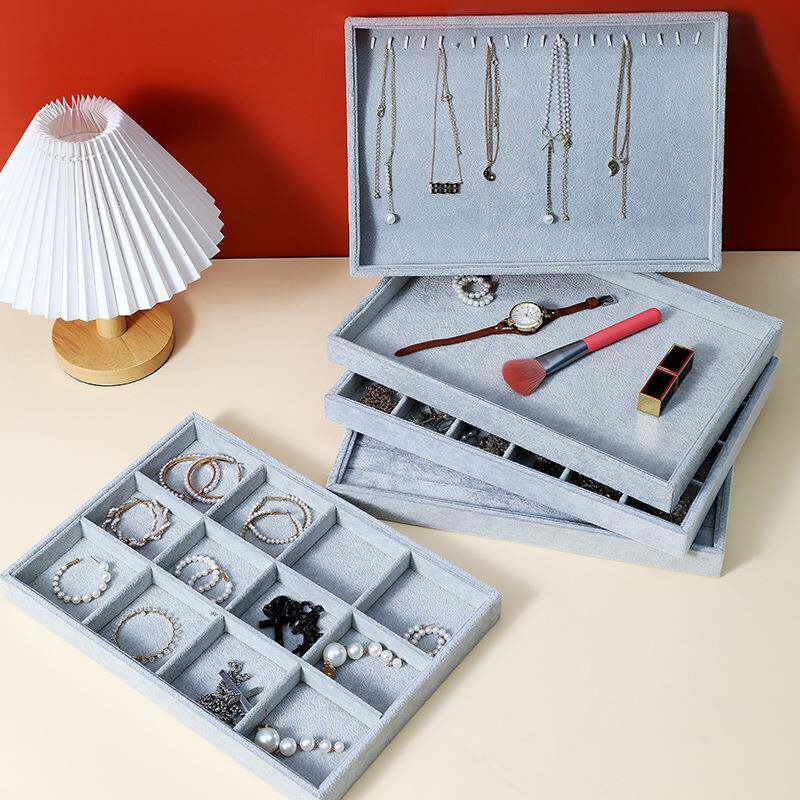珠宝首饰展示冰花绒首饰托盘戒指项链耳钉耳环收纳盒饰品架天鹅绒