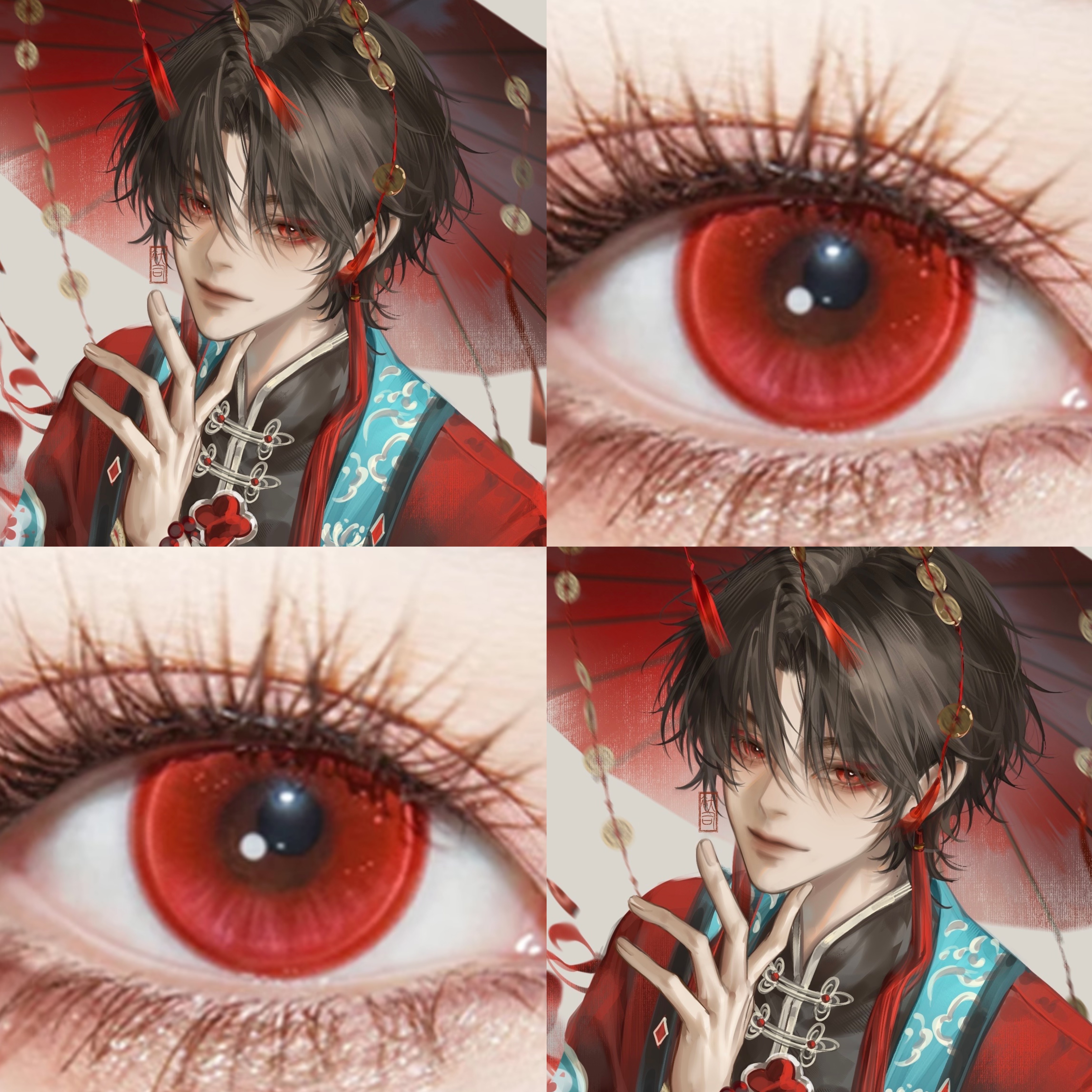 陈伶cos美瞳红色日抛我不是戏神朱樱红笼中梦红暗红权杖显色男ah