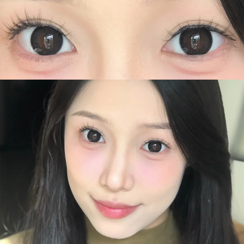 黑牛奶美瞳半年抛自然纯欲黑色大小直径官网近视隐形眼镜正品8tb