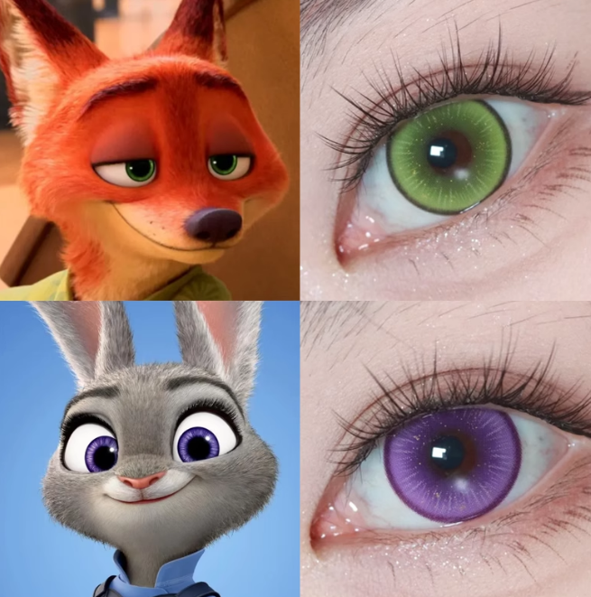 尼克狐朱迪cos美瞳日抛紫绿色疯狂动物城萤火茄紫嫩绿男女漫展ah