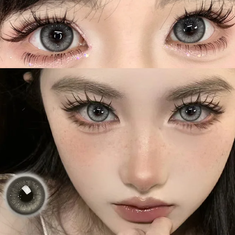 可啦美瞳夜明珠黑灰色提亮半年抛大小直径两片装隐形眼镜6tb