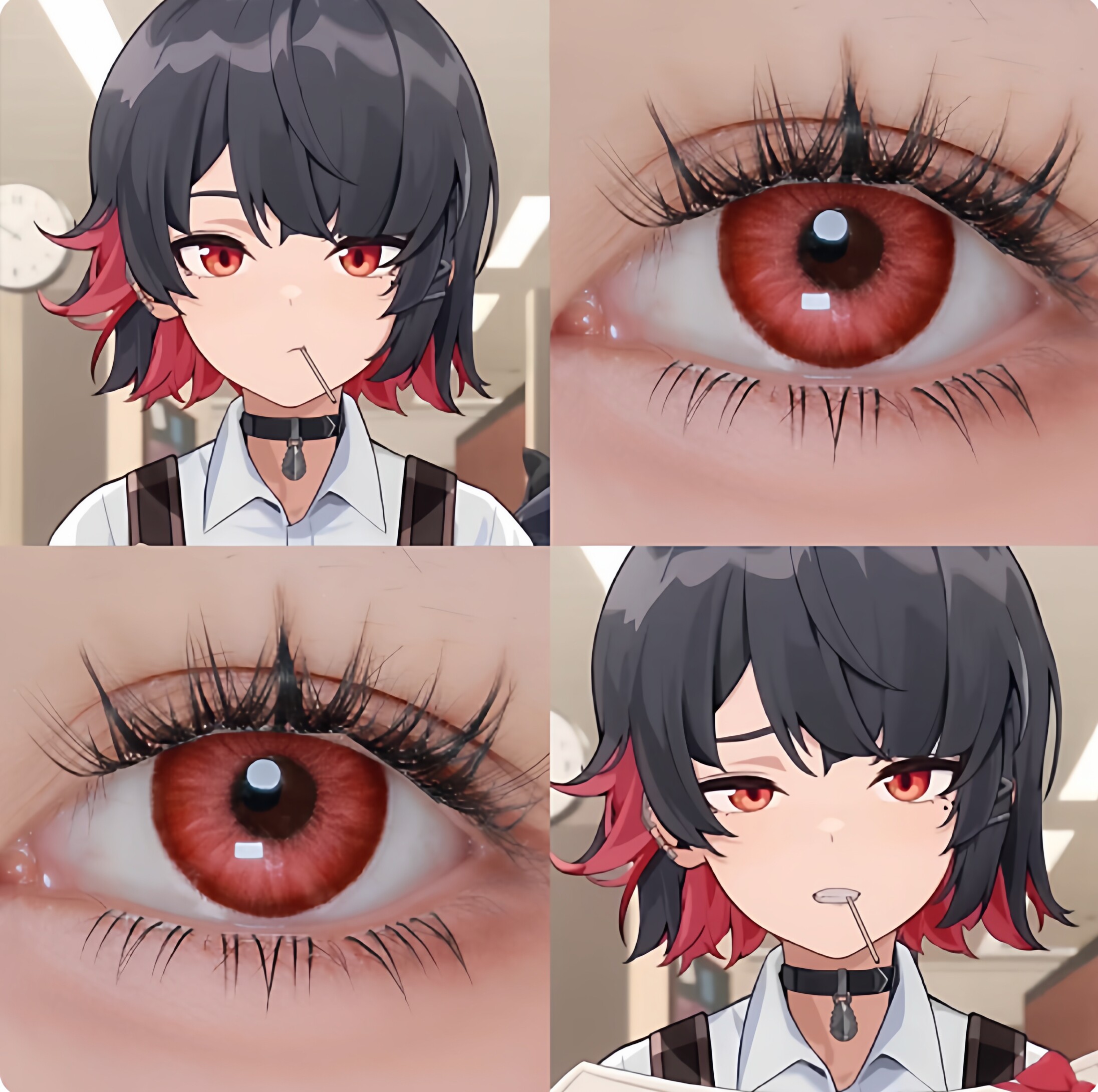 艾莲乔COS美瞳鲨鱼妹绝区零红色血泣玫瑰半年抛两片装大直径6tb