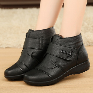 女妈妈棉鞋 2025冬短靴子 真牛皮大棉保暖防滑中老年人奶奶加绒棉鞋