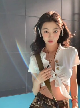 易梦玲同款辣妹白色打结衬衫夏性感高腰设计感衬衣绑带短款上衣女