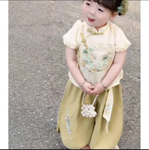 现货【花月瑶】SC171女童夏季刺绣新中式2025新款国风套装