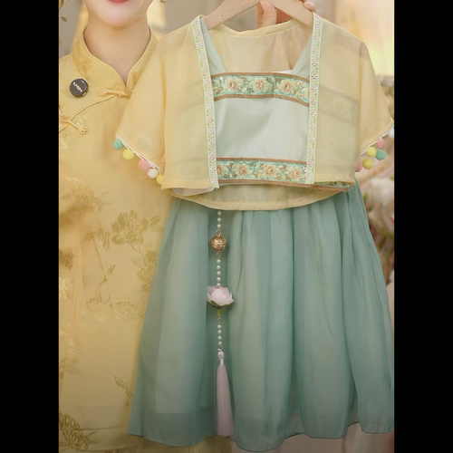 现货【如梦令】短款上衣九分裤 SC281女童夏季新中式三件国风套装