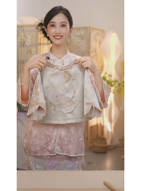 现货【浮光】SC568女童2025新中式蝴蝶刺绣国风外套牛仔裤套装