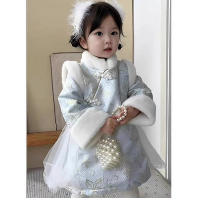 现货【兰心】FF328女童冬季加绒国风旗袍裙拜年服