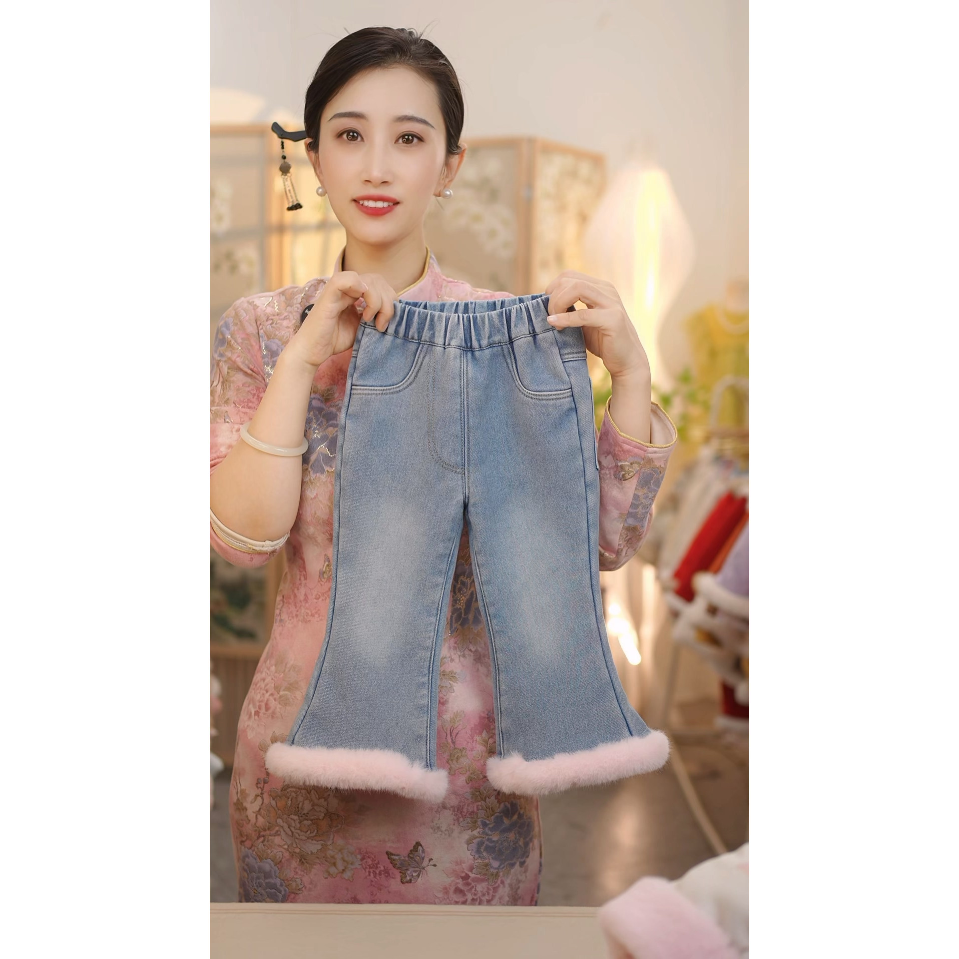 现货 NZ010女童2025冬季加绒加厚洋气牛仔裤