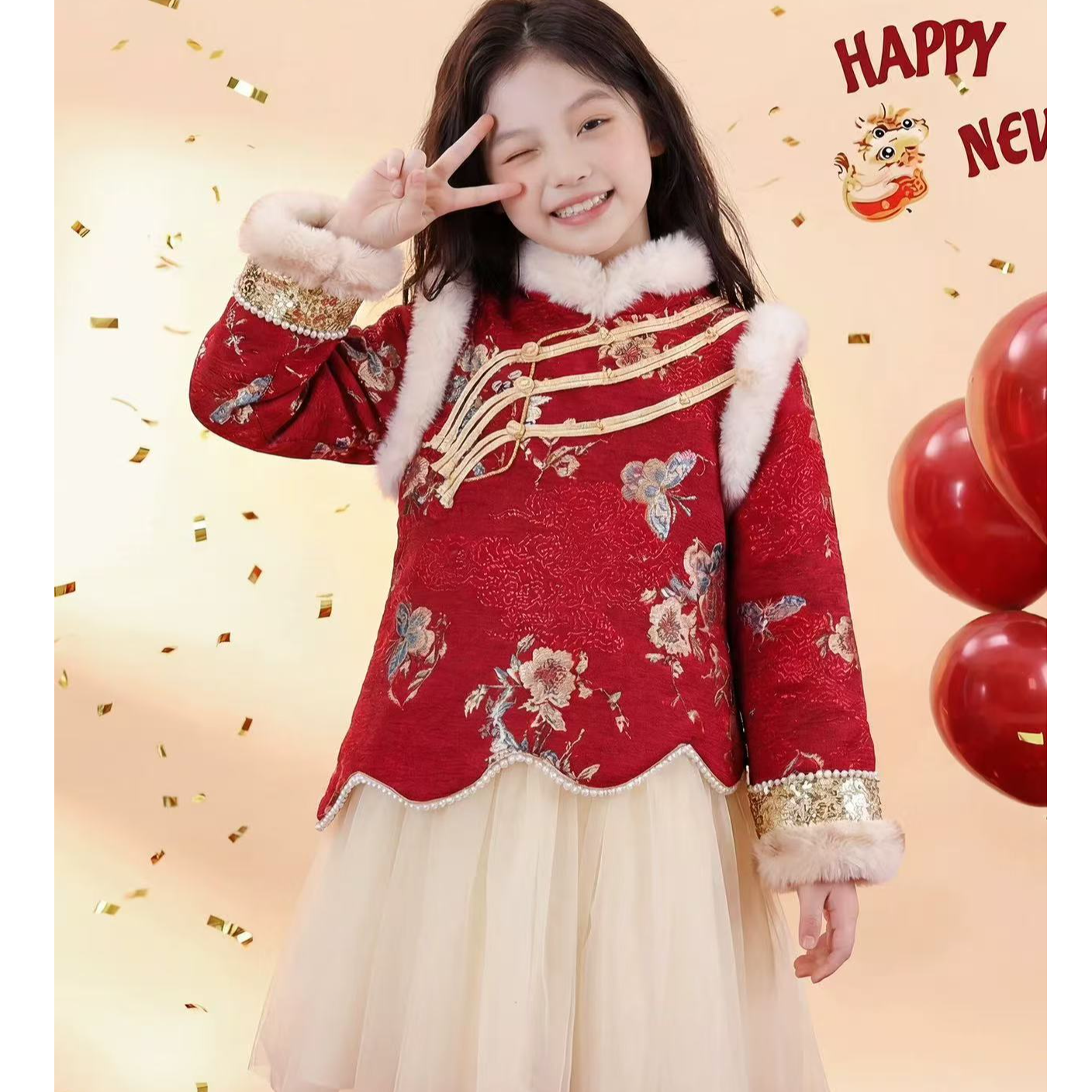 现货加绒不加棉【红妆】SC824女童冬季新中式国风旗袍裙拜年服,童装/婴儿装/亲子装,旗袍,淘宝优惠券,粉丝福利购,淘宝优惠卷