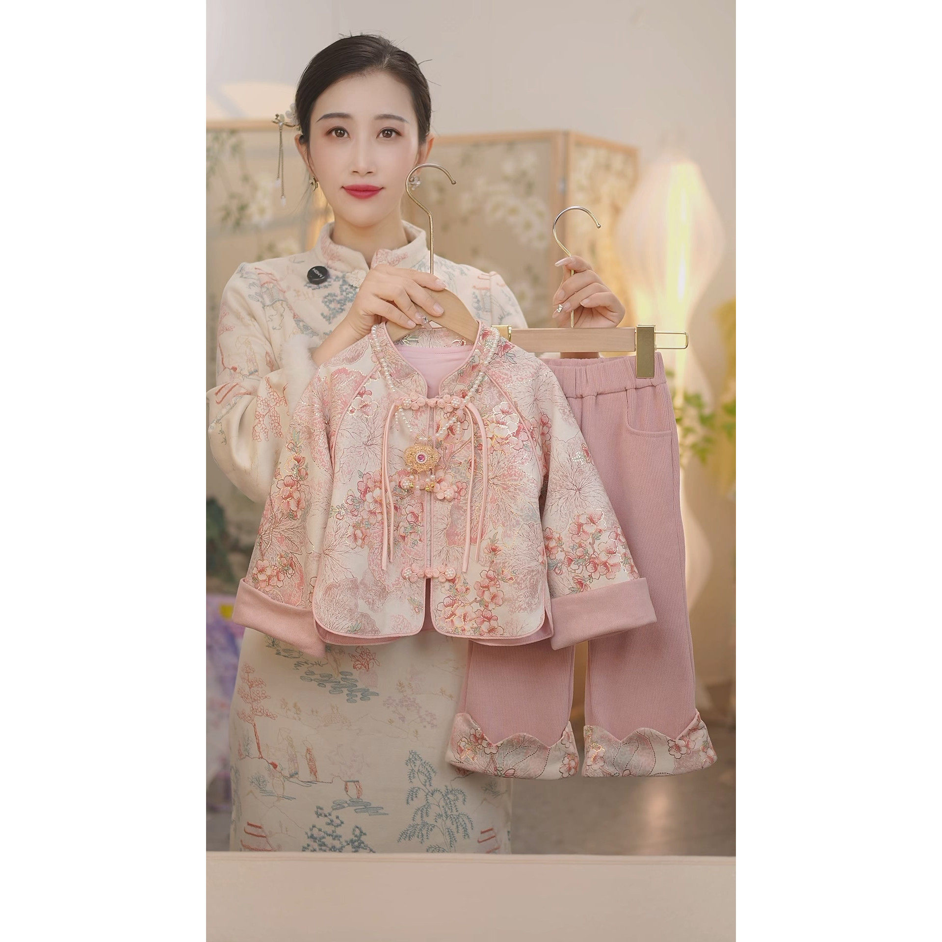 现货【满庭芳】不带挂饰SC612女童秋季2025新中式外套裤子国风套