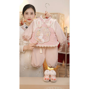 小兔子 加绒套装 GF023 女童刺绣冬季 国风拜年服 粉色年服 现货
