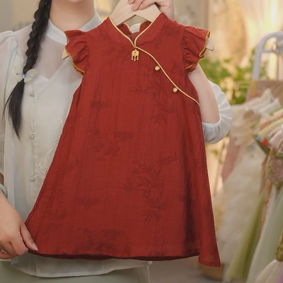 现货【暗香】单独洗有浮色）SC364女童夏季新中式红色国风旗袍裙