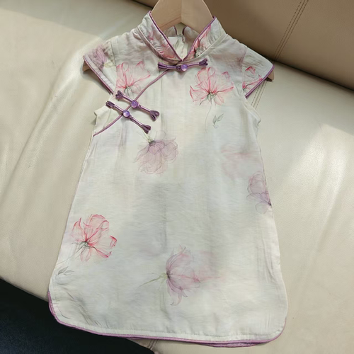 现货【紫烟】SC043 2025女童夏季国风小花旗袍裙