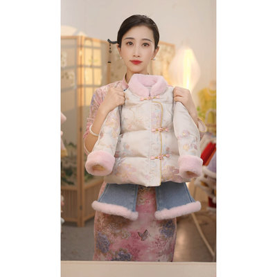 现货【金丝蝴蝶】SC702女童冬季新中式加绒加厚国风棉服外套