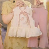 粉韵 两件套国风套装 SC186女童夏季 蝴蝶刺绣新中式 九分裤 现货
