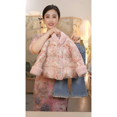 现货【桃花源】SC699女童冬季新中式加绒加厚国风外套牛仔裤套装