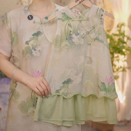 现货【夏荷】SC395女童夏季新中式白荷花新款国风旗袍裙