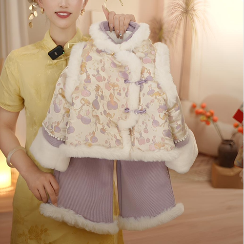 现货【福禄】SC545女童2025冬季行线加厚套装外套加裤子拜年服