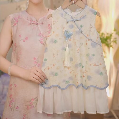 【芙蕖】SC407女童夏季新中式鲤鱼荷花2025新款国风旗袍裙