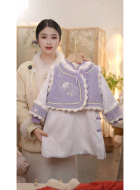 现货【紫薇】SC721女童冬季新中式加绒加厚旗袍裙国风套装拜年服
