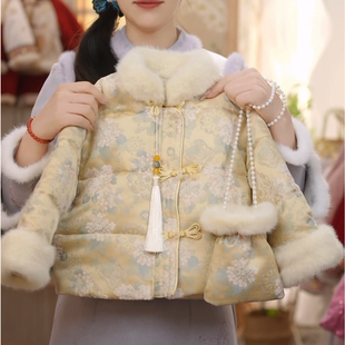 国风夹棉加厚新中式 带包包拉链SC865女童冬季 拜年服 梨花 现货