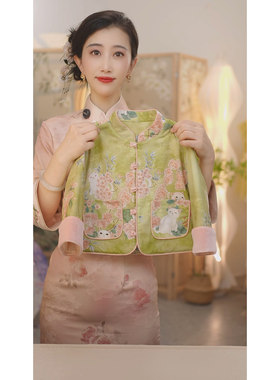 现货【招财】SC629女童2025新款冬季新中式盘扣国风薄款棉服外套