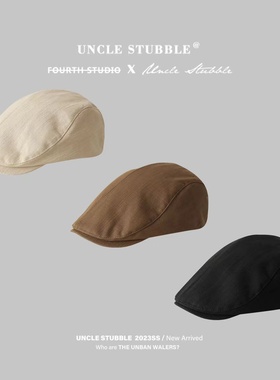 法式贝雷帽女大头围春秋款反戴古着前进帽显脸小黑色画家报童帽子