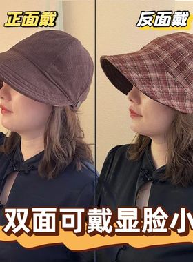 双面露思款帽子女秋冬季复古风保暖马术帽显脸小鸭舌帽休闲时尚