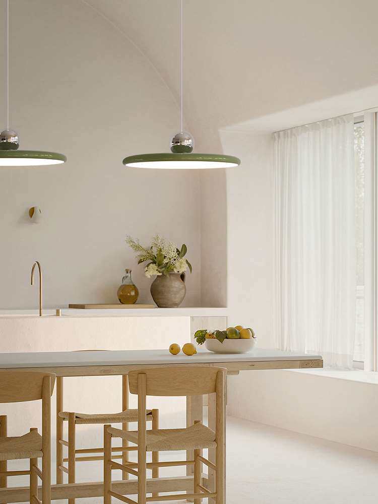 奥朵复古绿色飞碟吊灯法式餐厅灯简约现代卧室餐桌灯饭厅中山灯具