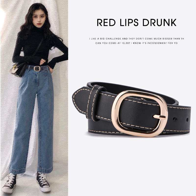 女士皮带牛仔裤带简约百搭ins潮女生港味黑色bf腰带韩版时尚复古