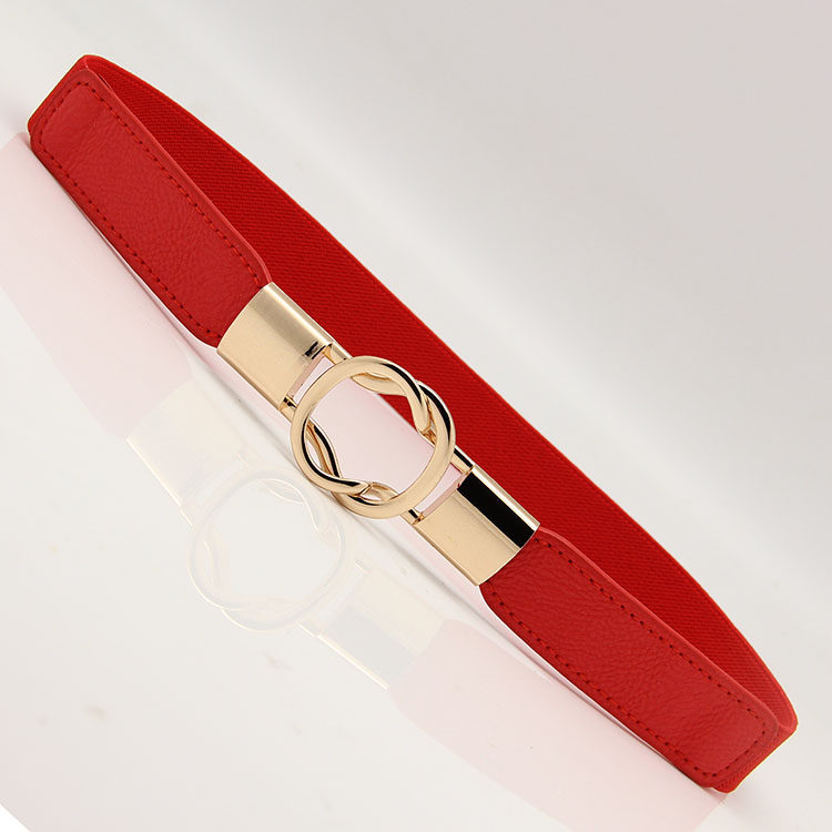 女士弹力装饰双环扣松紧腰封女式细腰带百搭连衣裙子简约皮带黑色