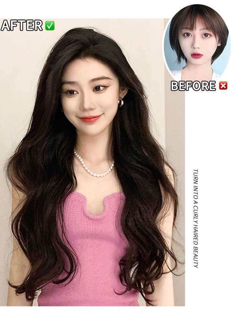 假发女生夏款中分八字刘海大波浪长卷发中分长发网红自然全头套式