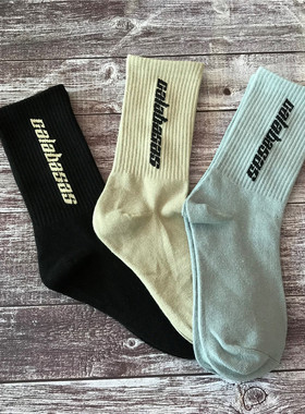 欧美嘻哈侃爷中筒kanye同款calabasas字母潮流椰子yeezy袜子男潮