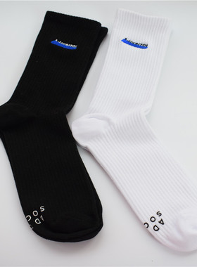 袜男长袜ader字母潮流运动黑色白色纯棉高筒袜ins男女秋冬潮牌袜