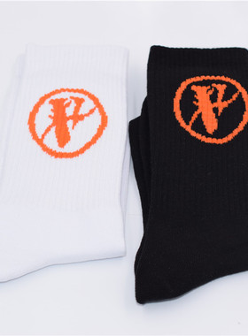 长袜子男Vlone潮夏季长筒街头黑白大V字母透气百搭男女运动潮牌袜