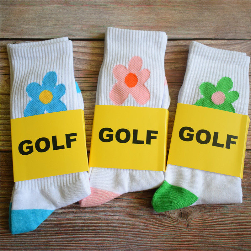 长袜女潮街头小花泫雅风袜子中筒袜子女ins潮运动风情侣男女golf
