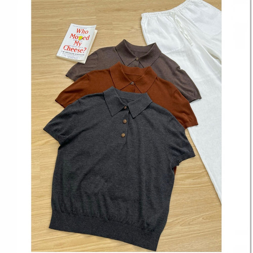 真丝柔软经典polo领短袖针织衫