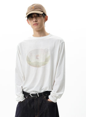 roaringwild a arch 咆哮野兽白色邮票印花宽松雪花棉圆领长袖T恤