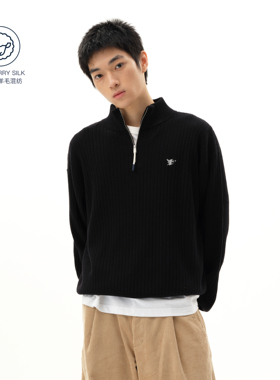 roaringwild a arch 咆哮野兽 黑色立领宽松上衣半拉链套头毛衣男