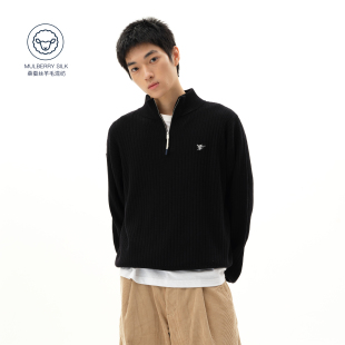 咆哮野兽 arch 黑色立领宽松上衣半拉链套头毛衣男 roaringwild