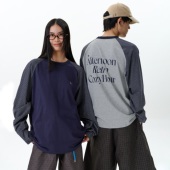 宽松插肩袖 roaringwild t恤男 咆哮野兽 拼接条纹印花长袖 arch