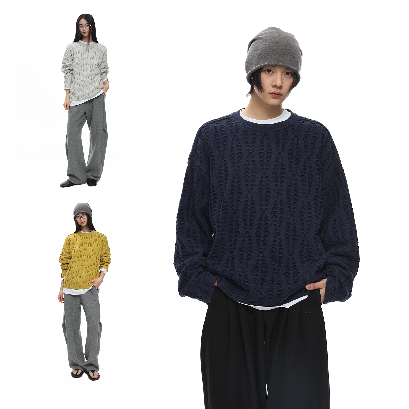 咆哮野兽鱼鳞纹肌理感毛衣