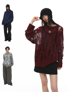 roaringwild a arch 咆哮野兽  原创潮牌破洞镂空针织衫毛衣男士