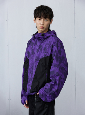 roaringwild a arch 咆哮野兽 紫色 黄色斑驳拼接连帽夹克