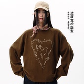 宽松插肩袖 arch roaringwild 咆哮野兽 爱心鸽美式 圆领毛衣男装