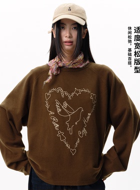 roaringwild a arch 咆哮野兽 爱心鸽美式宽松插肩袖圆领毛衣男装