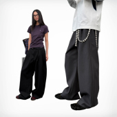 宽松阔腿西裤 roaringwild 男 咆哮野兽 黑色侧缝明线弯刀裤 arch