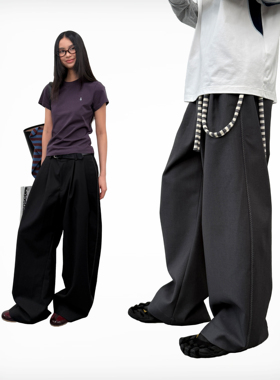 roaringwild a arch 咆哮野兽 黑色侧缝明线弯刀裤宽松阔腿西裤男